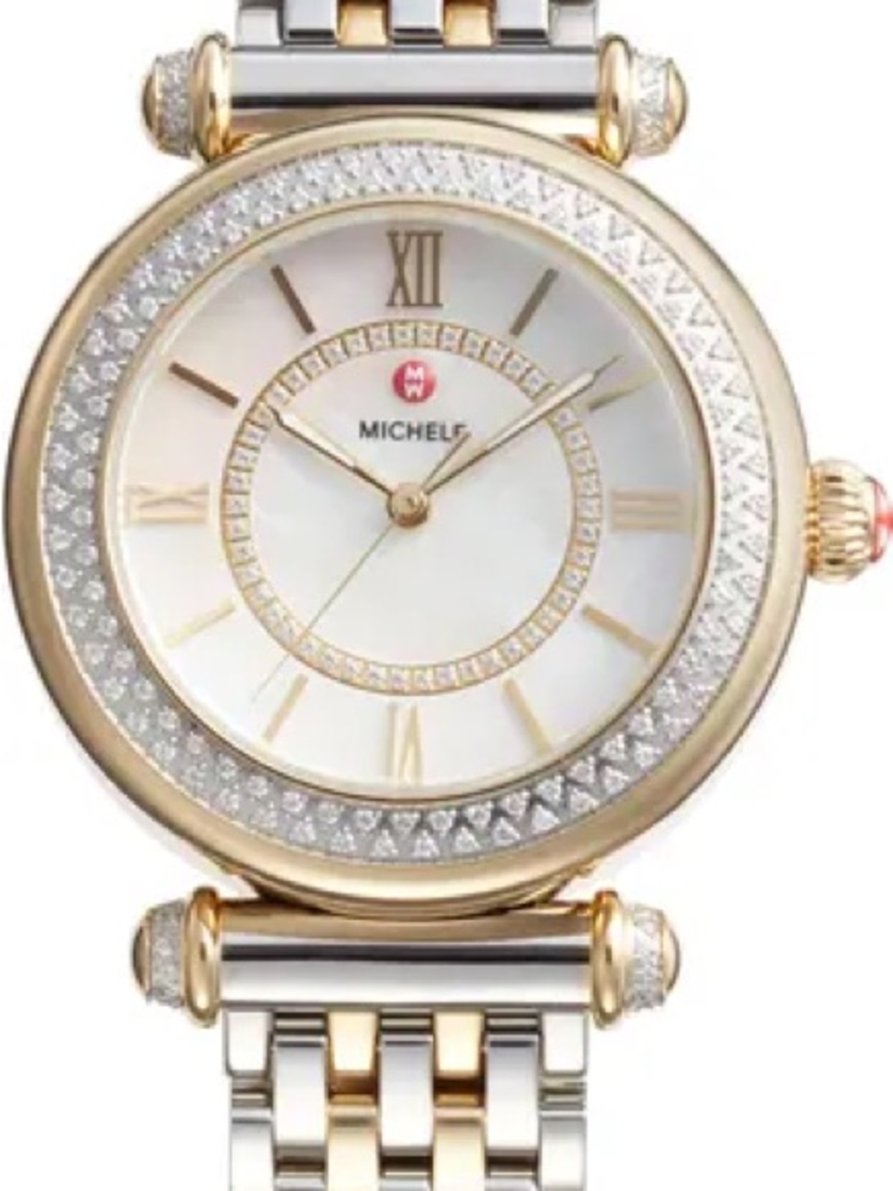 Michele Two-Tone Gold Silver Mother-of-Pearl Diamond Accent Watch